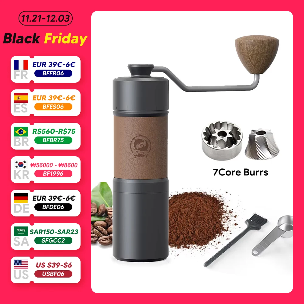 iCafilas Upgrade Manual Coffee Grinder Professional 420 Stainless Steel 7 Core Burrs Coffee Beans Grinder Handmade Coffee Tools
