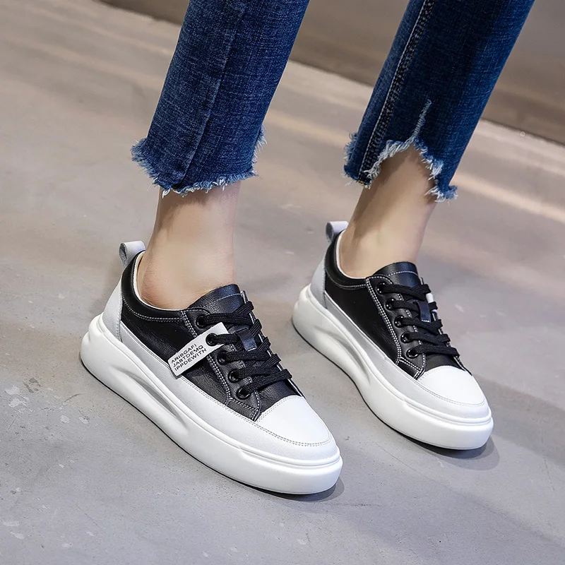 New Genuine Leather Women Sneakers Lace Up Flat Shoes Small White Shoes Autumn Winter Casual Shoes Flats A17
