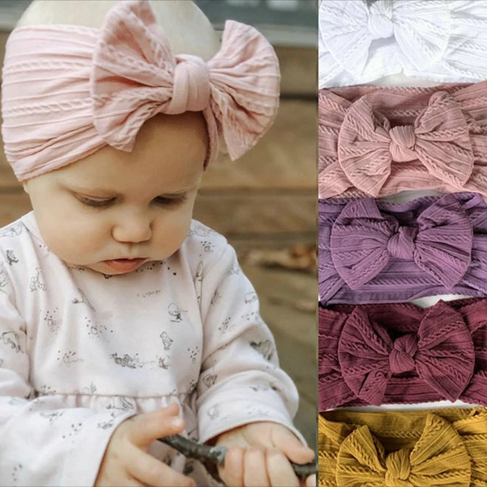 18 Color Cable Bow Baby Headband for Child Bowknot Headwear Cables Turban for Kids Elastic Headwrap Baby Infant Hair Accessories
