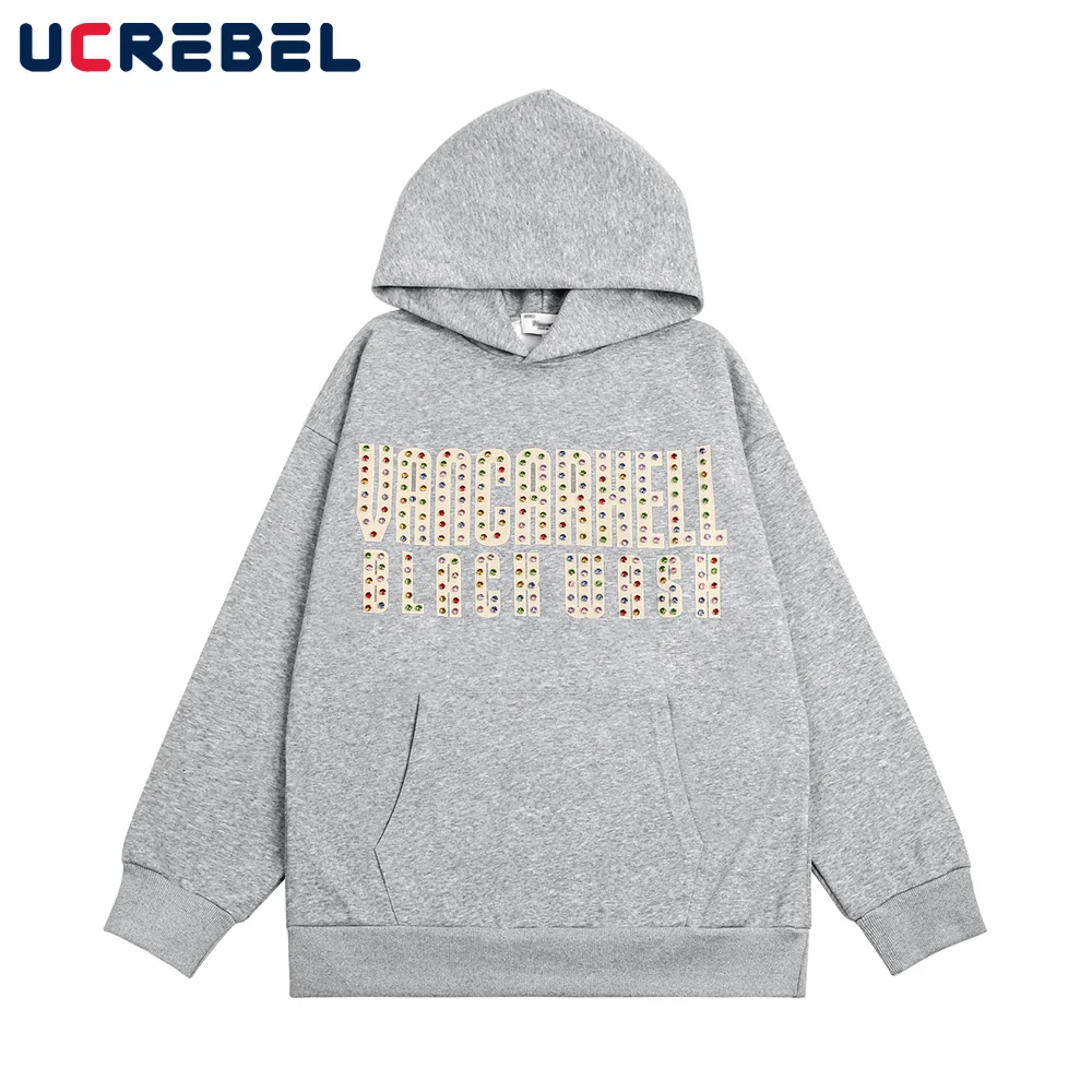 

Letter Rhinestone Loose Sweatshirts Mens Streetwear Casual Long Sleeve Hoodies Men Clothes