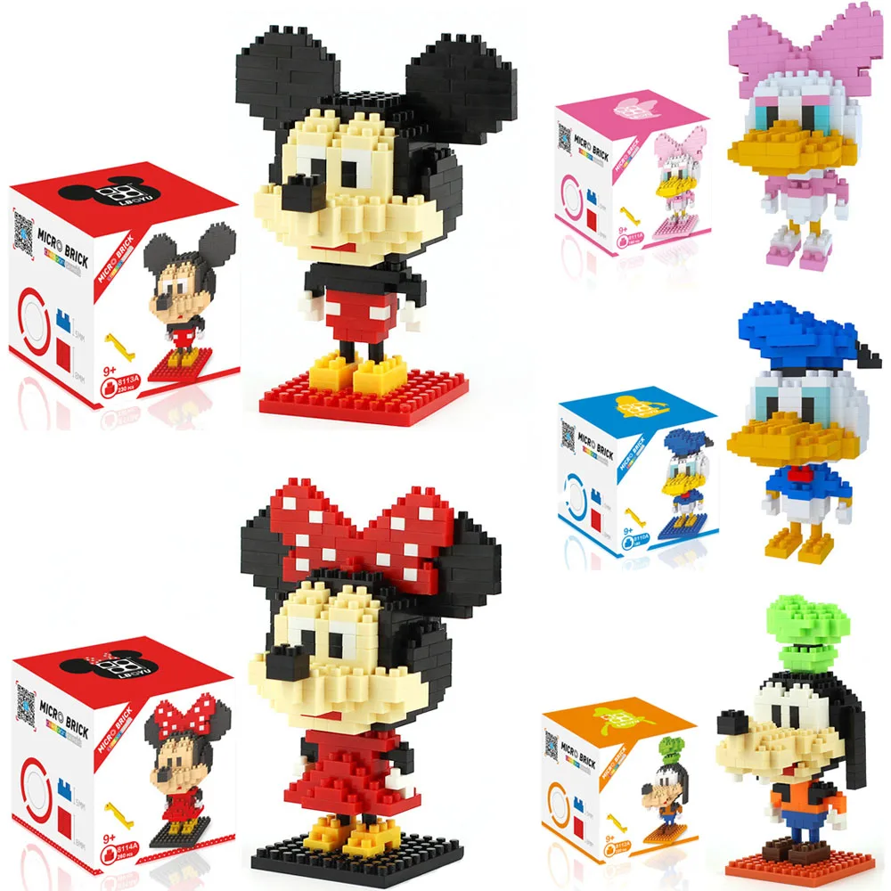 

Disney plastic mini blocks mickey Minnie donald duck cartoon diy model micro building brick blocks action figures toys for kids