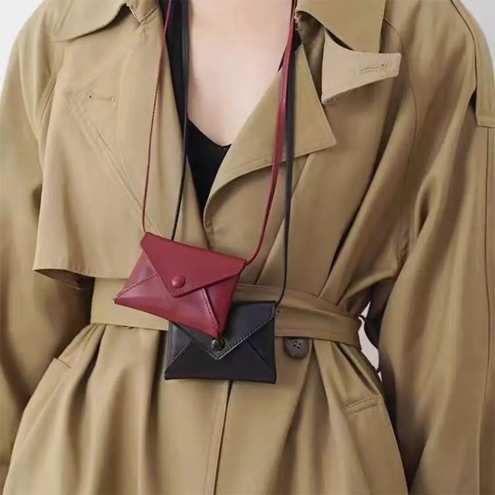 New PU Leather Shoulder Bag Solid Color Multifunctional Waist Bag Durable Mini Bag Necklace