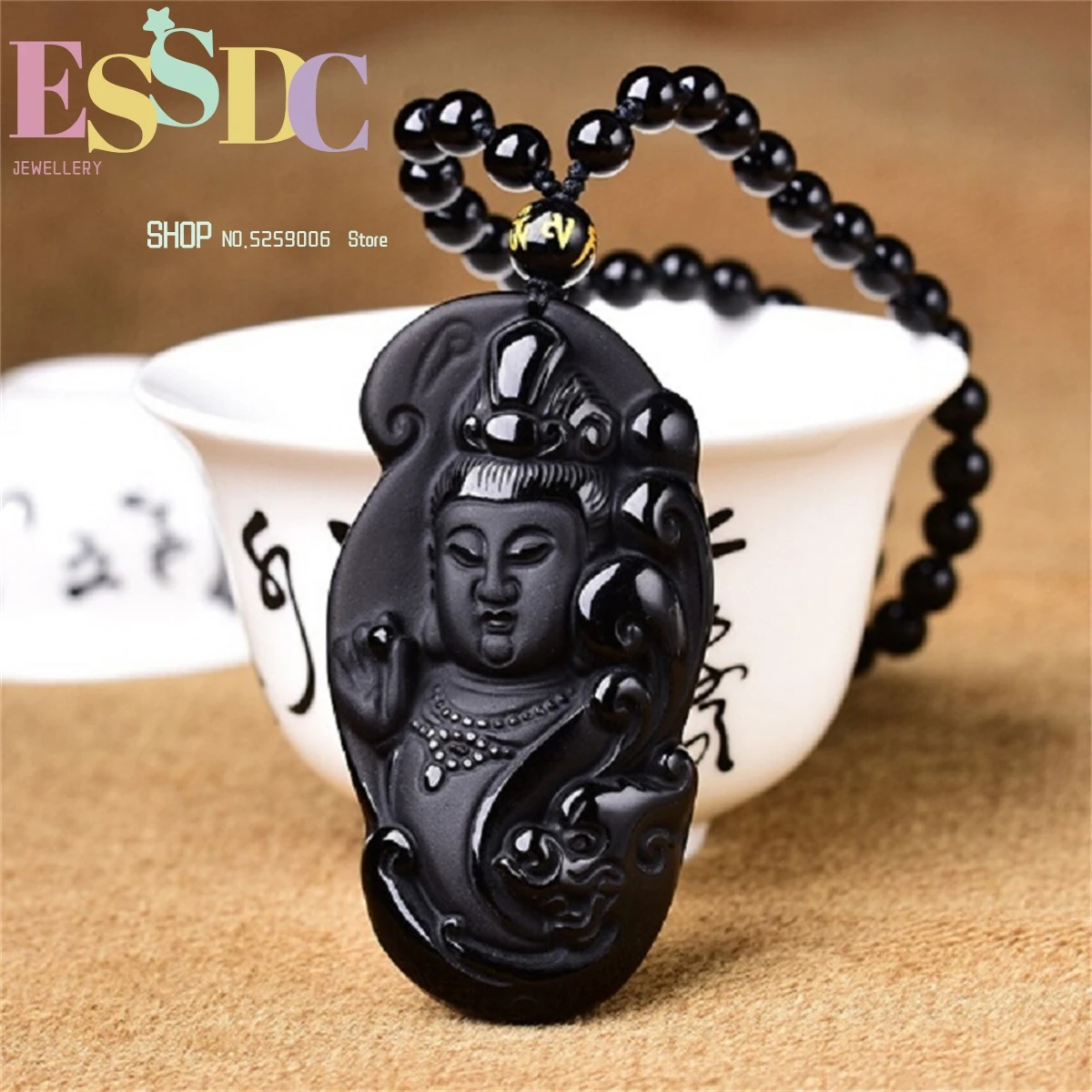 

Wholesale Obsidian Pendant Jewelry New Style Hand Carving Avalokiteshvara Necklace Men's Guanyin Amulet Charm Retro Gift