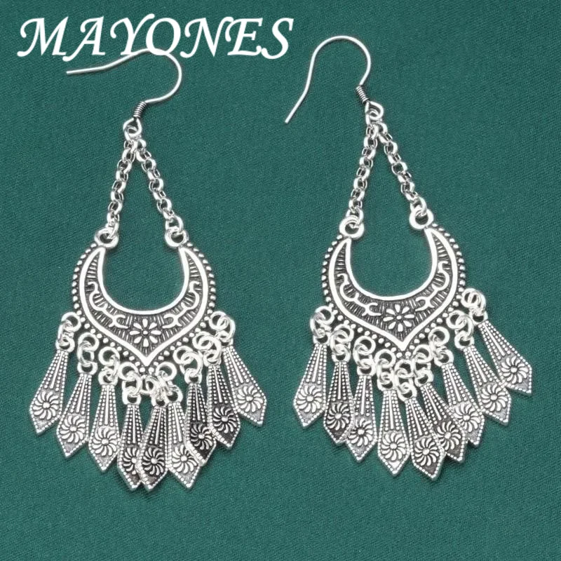

MAYONES 925 Sterling Silver Long Tassel Earrings For Women Retro Thai Silver Small Flower Hanging Earrings Jewelry Wholesale 228