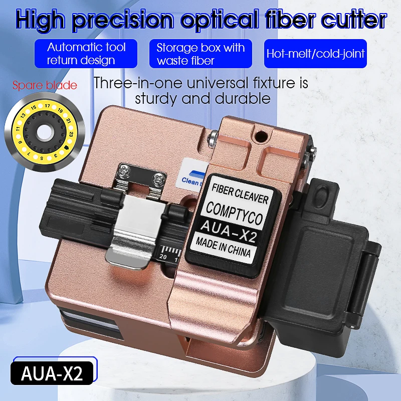 New AUA-X2  FTTH High Precision Cutting Tool Optical Fiber Cleaver with Waste Fiber Box Cable Cutting Knife Fiber Cleaver