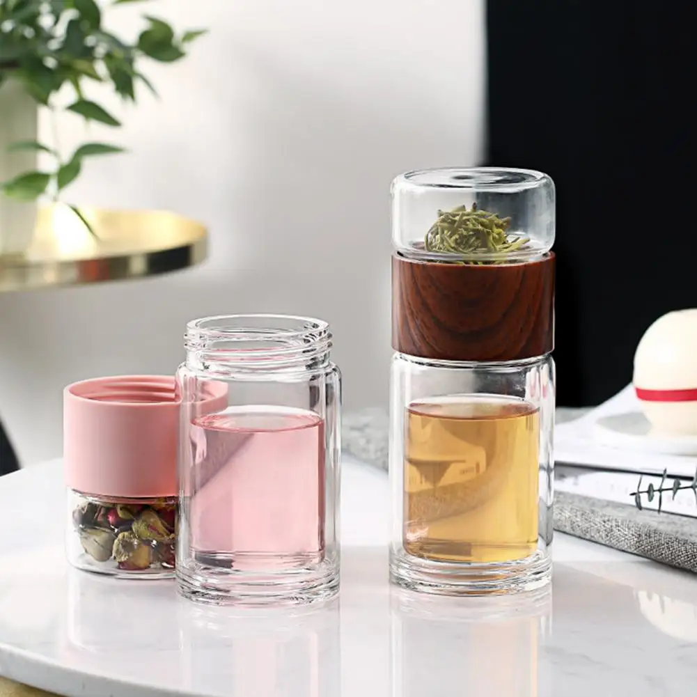 Tea Drink Glass Bottle Heat-resisting Portable Tea Container Double Wall Glass Cup
