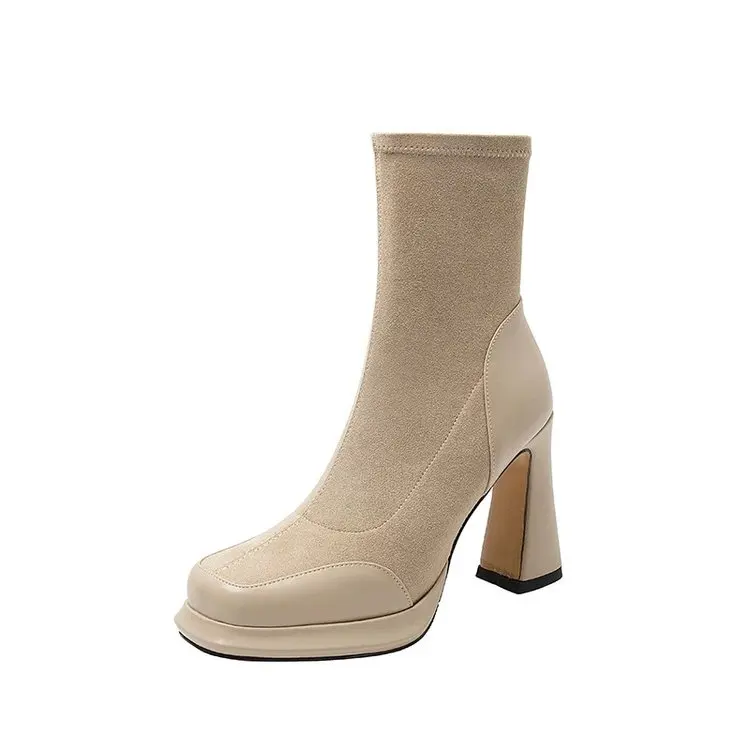 Chunky Ankle Boots For Women Waterproof Platform High Heel Shoes_voghion.com