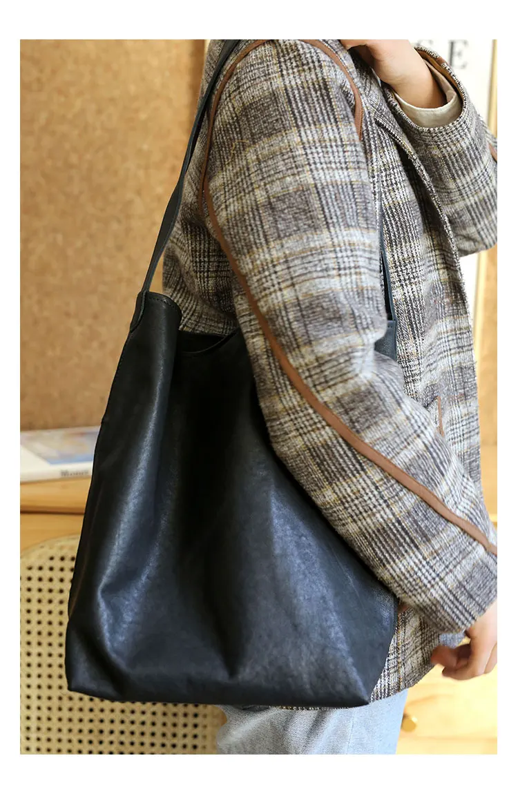 PNDME vintage hohe qualität erste schicht rindsleder frauen große kapazität einkaufstasche reise luxus weiche echtes leder schulter tasche – Detail 9