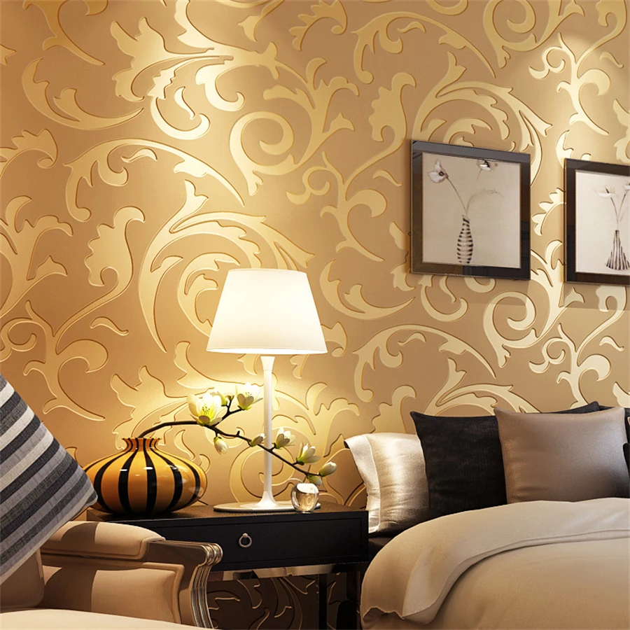 

European Style Luxury Damask Non Woven 3D Wallpaper Simple Embossed Wall Roll Paper Vertical Bedroom Home Background Decoration