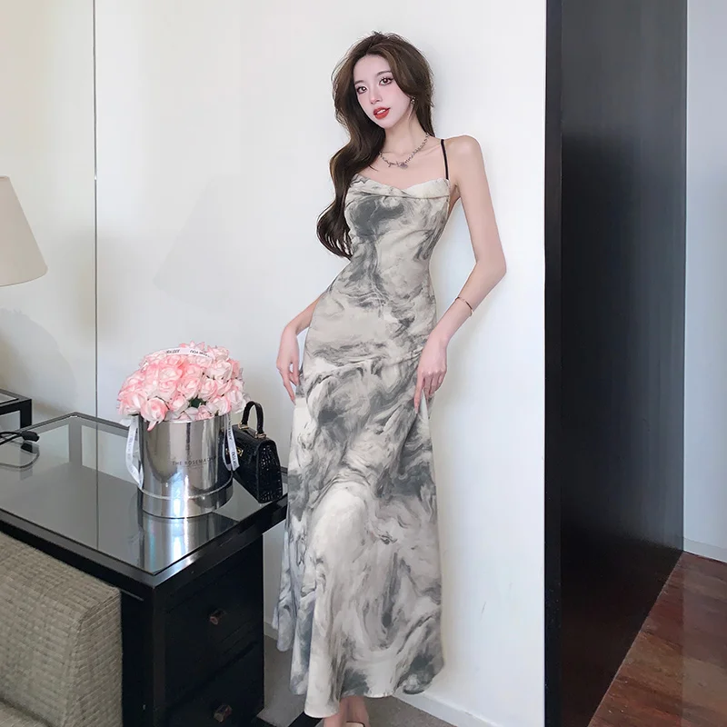 

Vintage Chinese Style Backless Dress Women 2023 Summer New Elegant Swing Neck Strapless Long Dresses Mujer