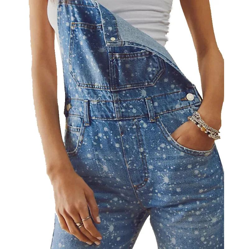  - 2023 Jumpsuits Jeans Fashion Women Street Loose Causal High Waist Polka Dots Print Denim Trousers