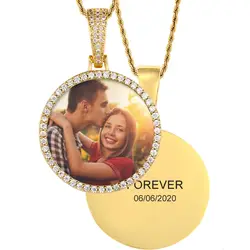 Round Memory Medallions Custom Picture Pendant Necklace for Men Hip Hop Jewelry Large Size Photo Pendant