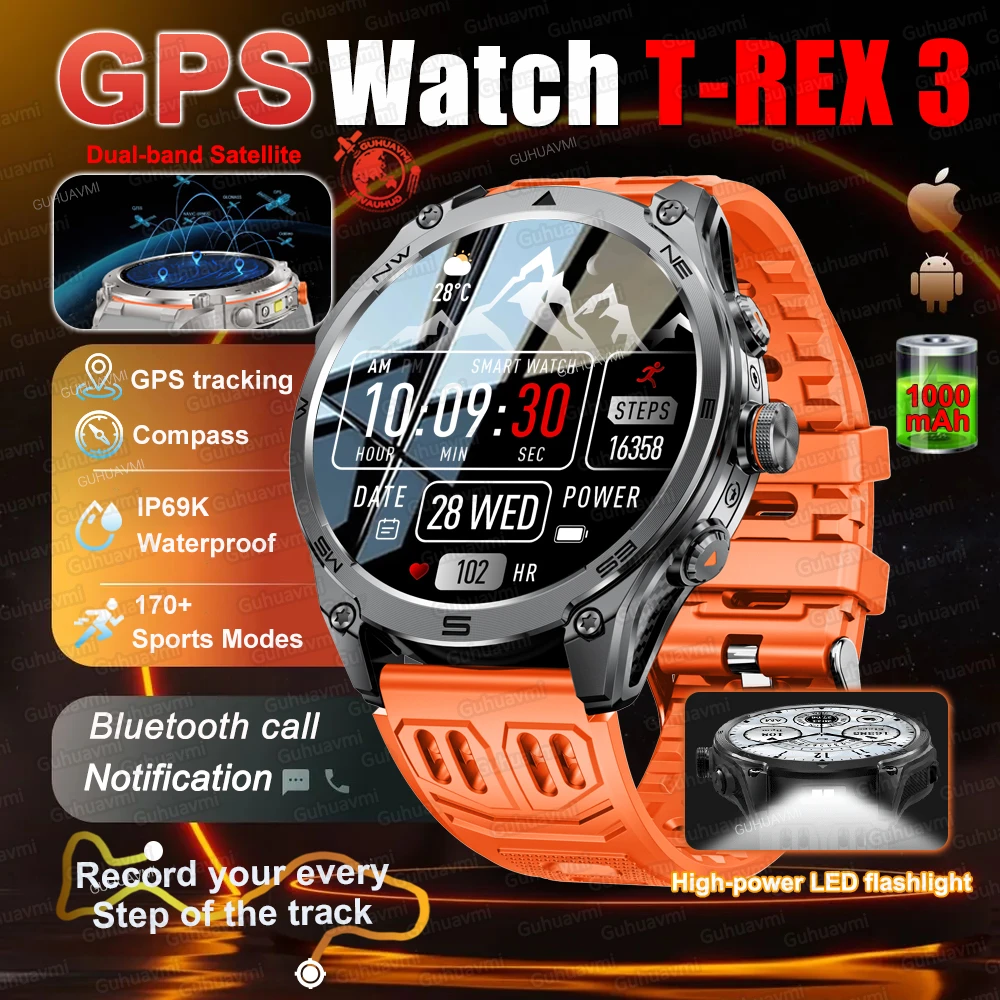 Nuovo Per Xiaomi T-Rex 3 GPS Astuto Della Vigilanza 1000mAh Batteria 170 + Modalità Sportive IP69K Bussola Impermeabile di Grado Militare Smartwatch 2025