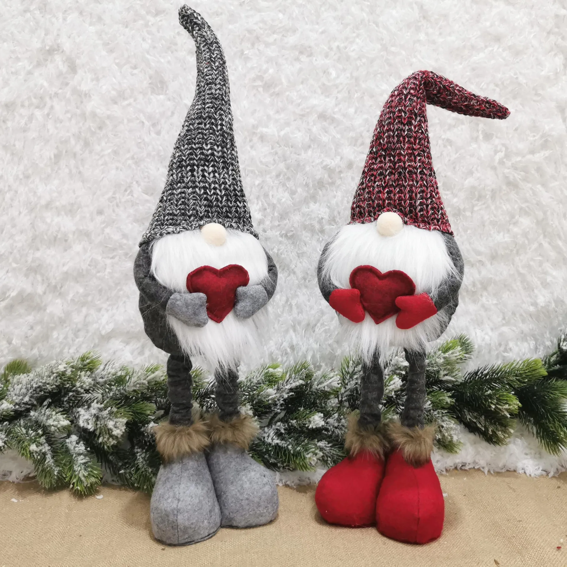 2024 new Christmas decoration knitted red gray love knitted telescopic doll Nordic style elves