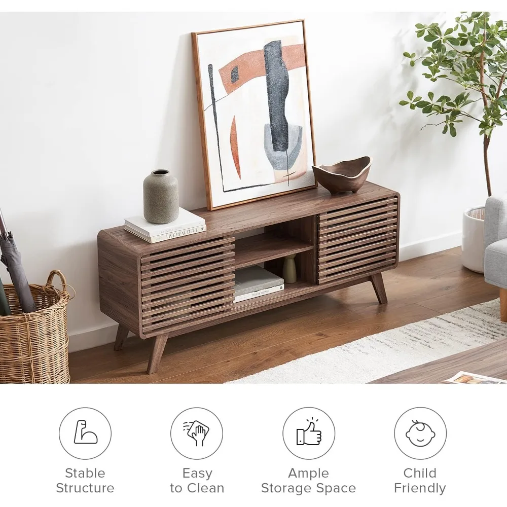 Mid Century Modern TV Stand for 55/60/65 inch TV, Farmhouse TV Stand, and Media Consol for Living Room (Walnut, 59" Tall)