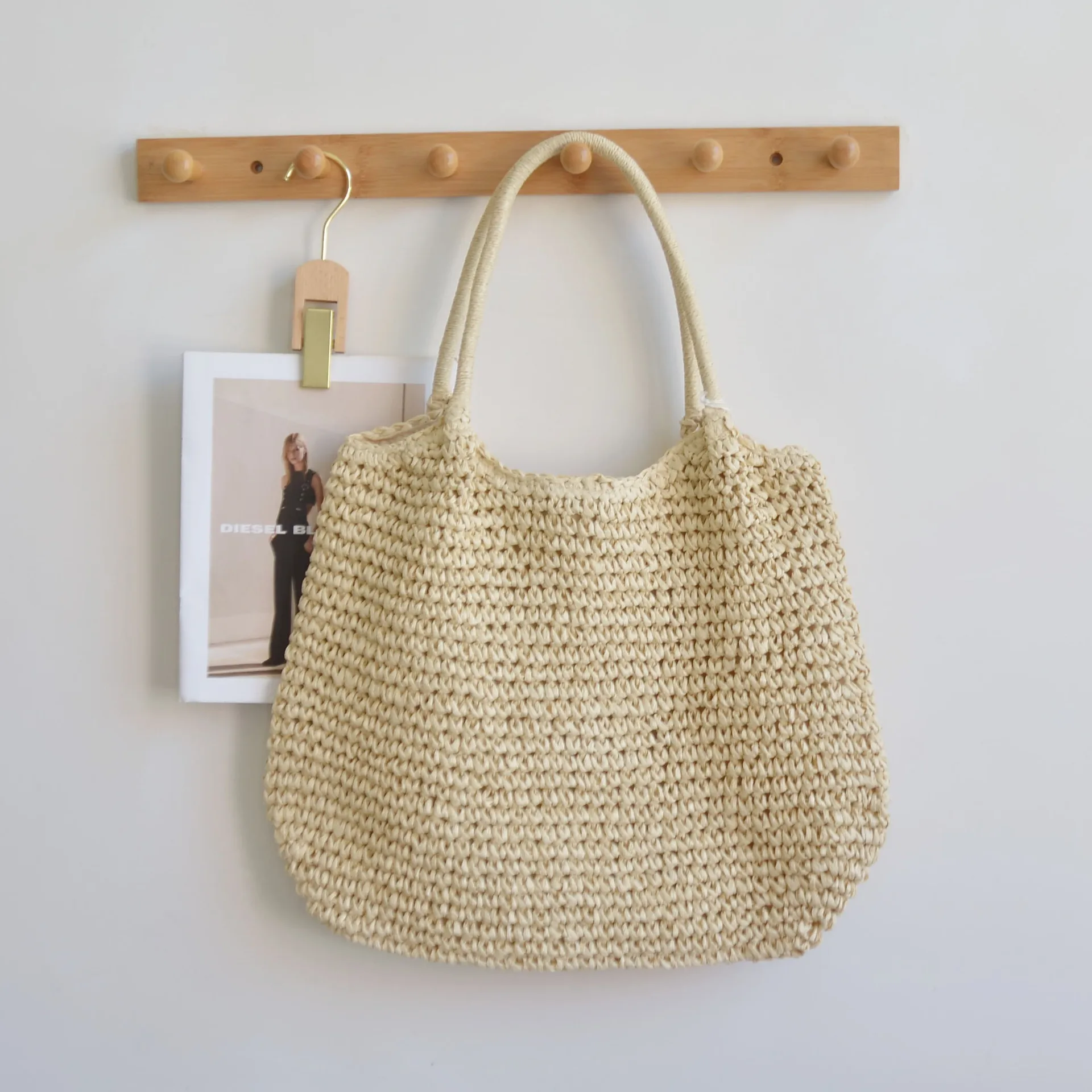 Bohemian Straw Bag Summer Handmade Beach Bag Large Capacity Shoulder Bag Vacation Rattan Totes Outdoors Seaside Handbag