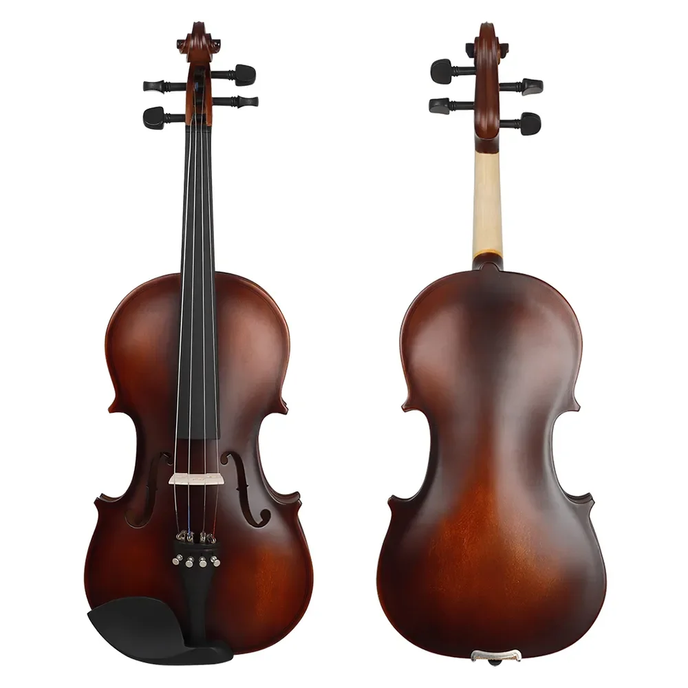 4/4 Retro Matte Finish Solid Wood Natural Acoustic Violin with Optional String Instrument Set - Original Design