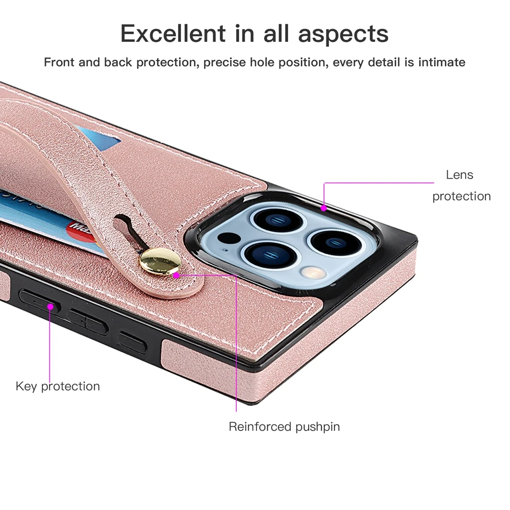 Elegant Crossbody Leather Phone Case with Kickstand and Card Slot Featuring a Wristband Design