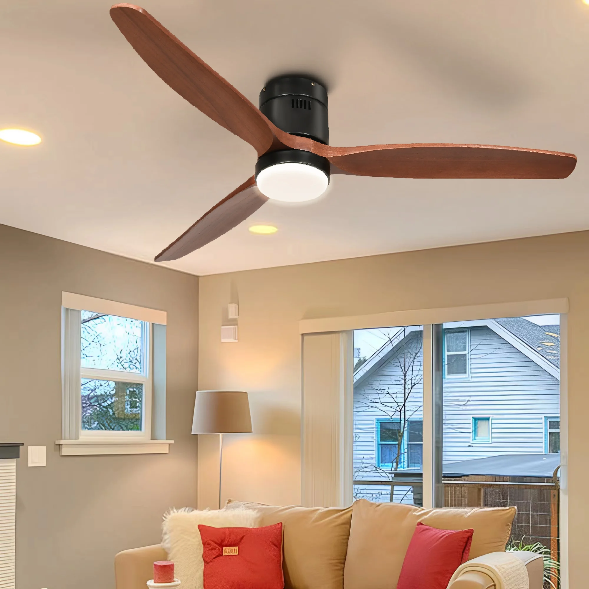 52 Inch Low Profile Ceiling Fan with Light and Remote 3 Blades Smart Ceiling Fan