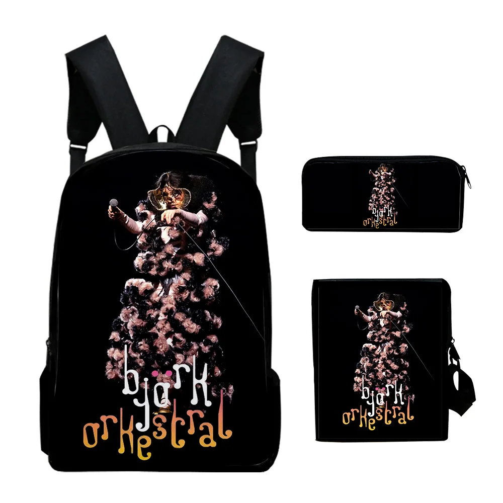 Popular Fashion Bjork Vintage 3D Print 3pcs/Set pupil School Bags Laptop Daypack Backpack Inclined shoulder bag Pencil Case