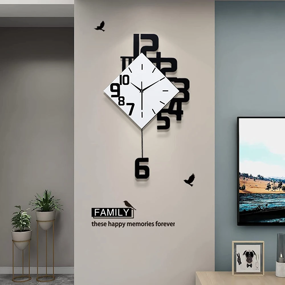 

Large Swing Wall Clock Modern Design Nordic Style Living Room Wall Clocks Home Decor Modern Creative Bedroom Silent Wall Clock