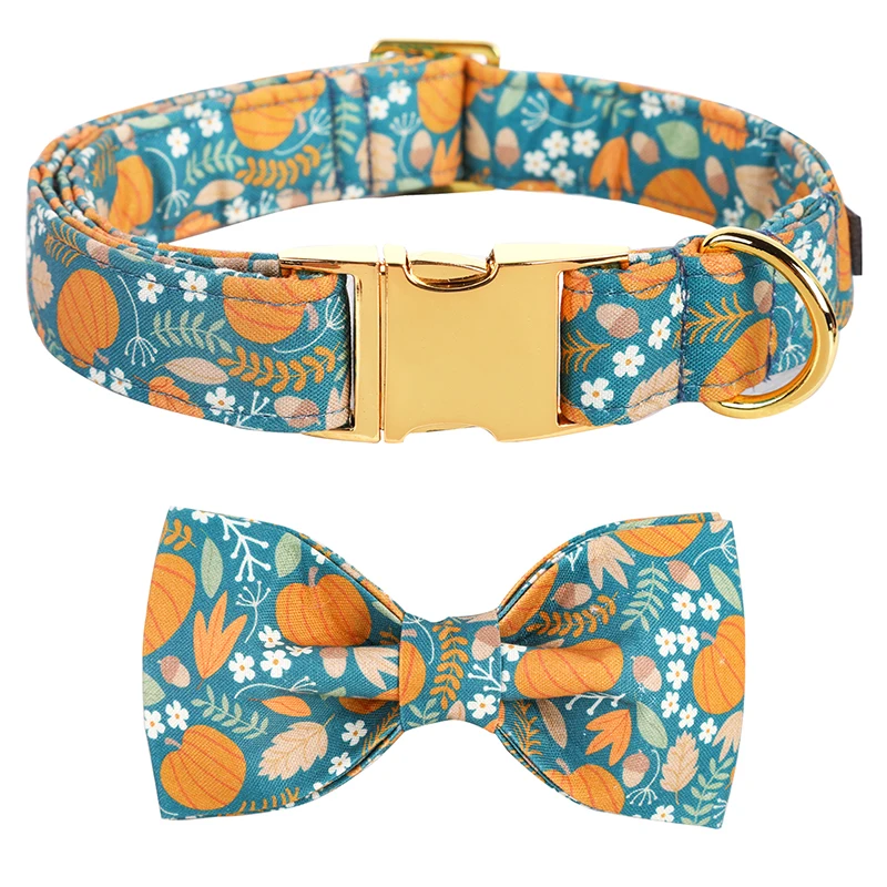PersonlizedFallPumpkimDogCollarwithBowOrangePuppyCollarFlower