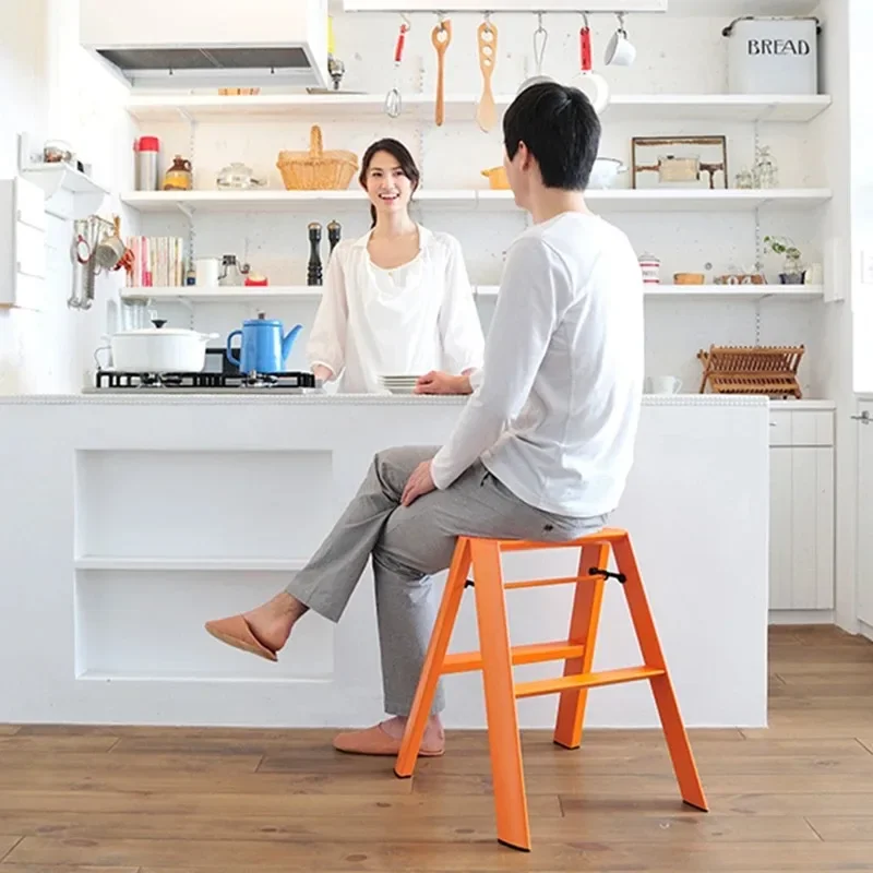 Aluminium Alloy Folding Ladder Stool Portable Multifunctional Step Stools Multilayer Anti-Slip Counter Chair Kitchen Furniture