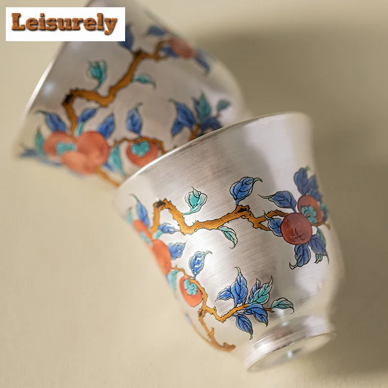 50ml Gilt Silver Persimmon Ruyi Teacup Retro Tea Bowl Water Jug Tea-tasting Meditation Cup Chazhan Master Cups Chinese Tea Set