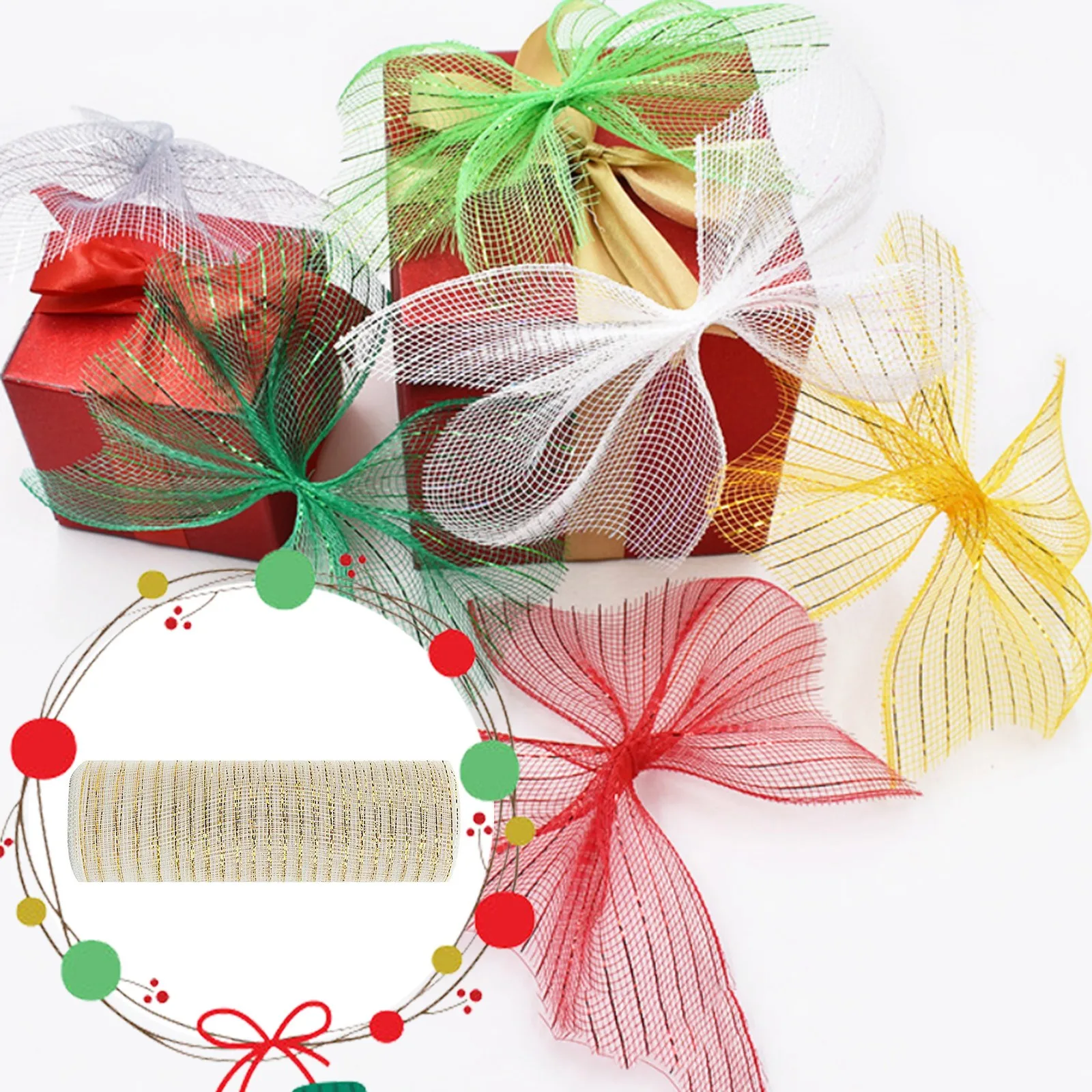 15cm 10yards Deco Poly Mesh Ribbon Wide Metallic Ribbon For Christmas Decoration Valentine's Day Diy Wrapping Ribbons