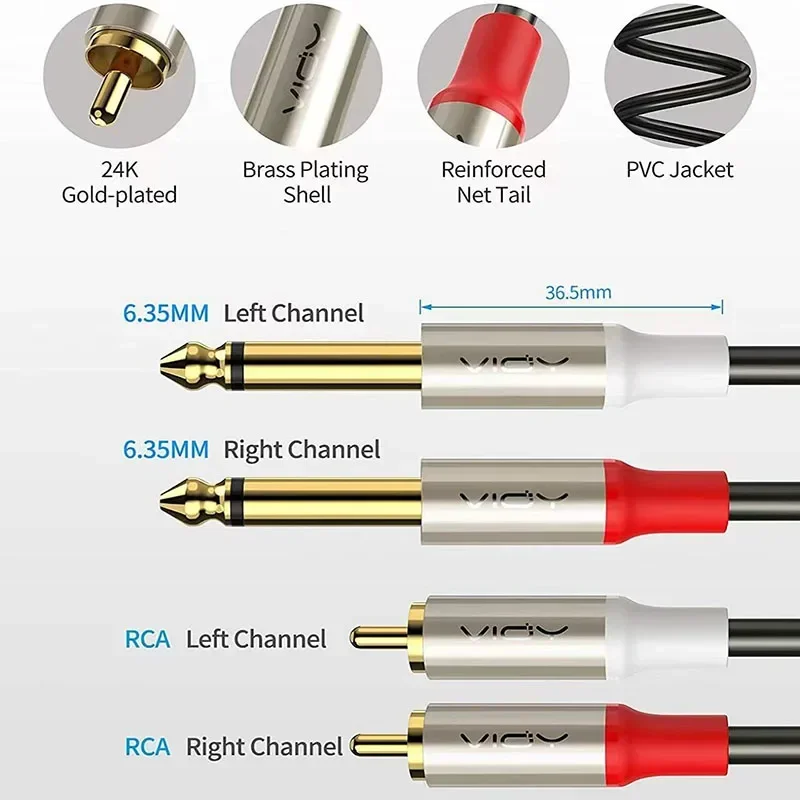 Acquista Cavo Di Interconnessione Audio Doppio TS Da 1/4 A Doppio RCA