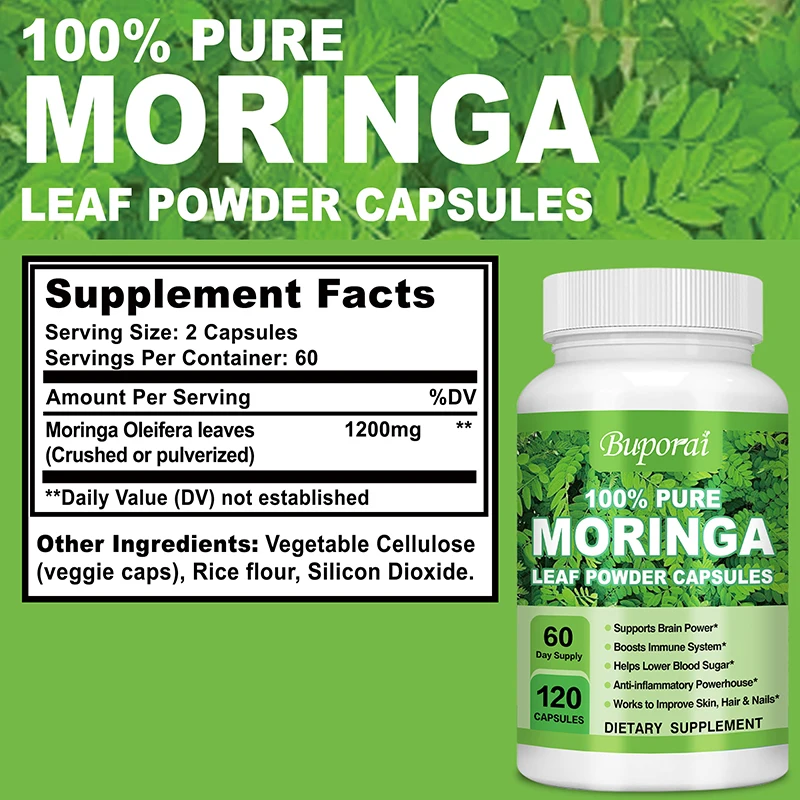 Moringa Capsules 1200mg Supports Immune System Metabolism Energy Brain Health