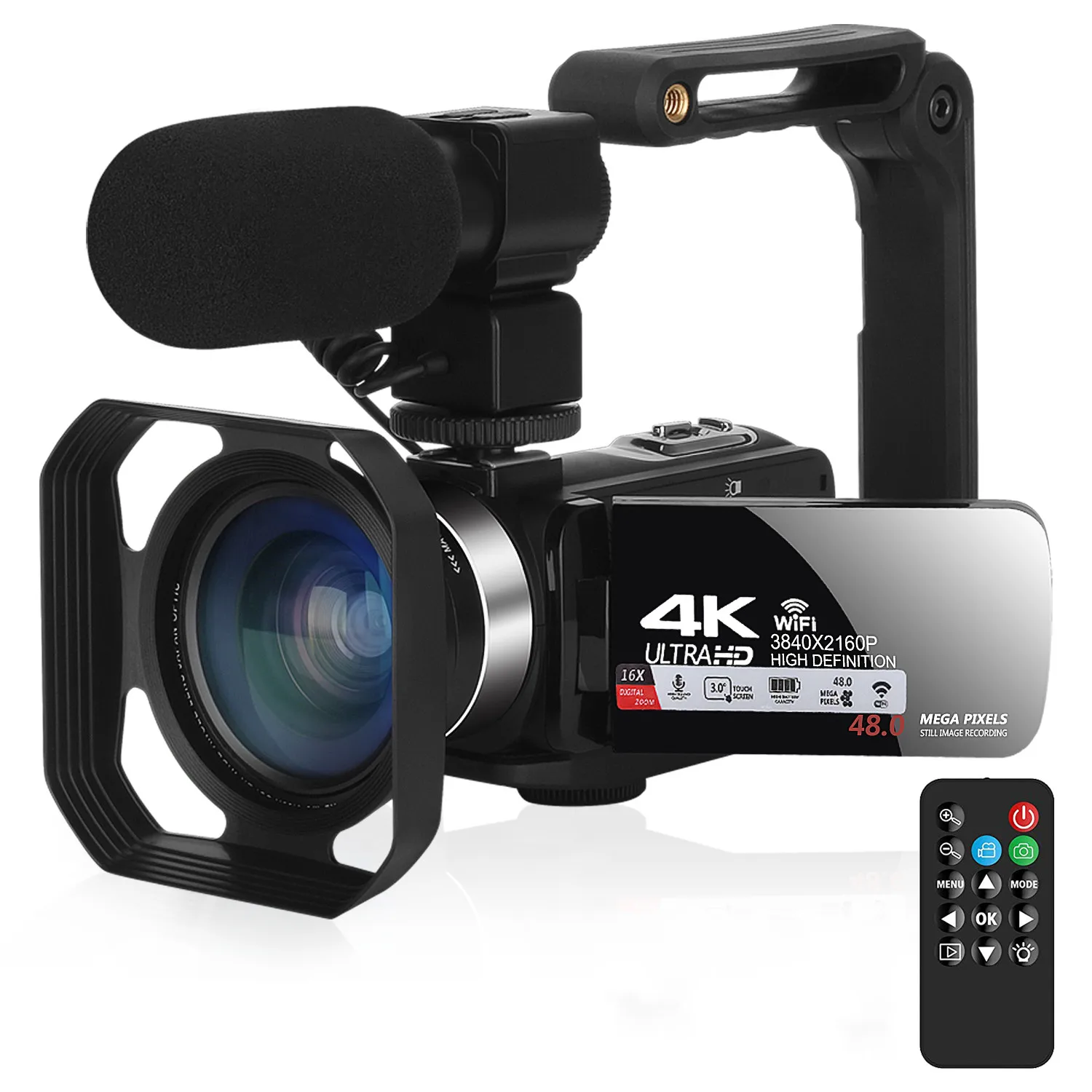 디지털 비디오 카메라, 4K 캠코더 필 라이트 브이로그용 키트, 와이파이, 18 배 줌 사진, 유튜브 스트리밍용, 디지털 비디오 카메라