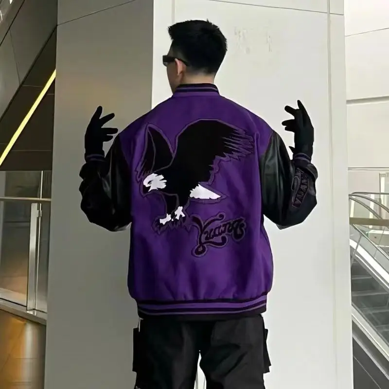 ウェア BASKETBALL JACKET VARSITY PURPLE SPURZE Mens Purple & White Varsity Jacket - High School