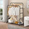 Double Rods Clothing Rack with Wheels, Garment Rack for Hanging Clothes, Multi-functional Bedroom Clothes Rack, Black 4