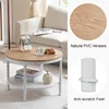 25.6" Natural White Round Farmhouse Coffee Table, 2-Tier Storage Wood Center Circle Accent Table for Living Room 3