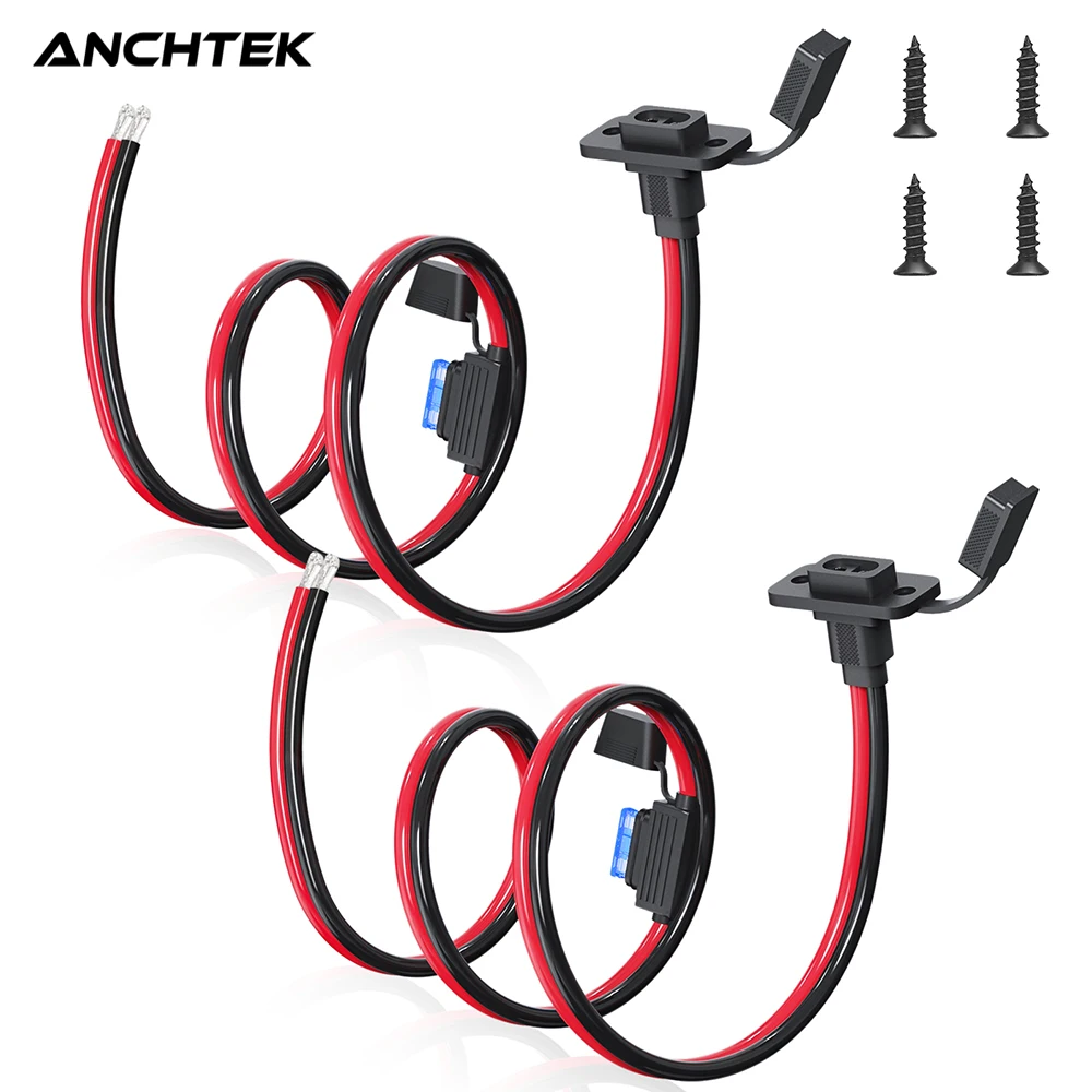 

Anchtek 15A Fuse SAE Connector Harness 12AWG SAE Power Socket Sidewall Port Quick Connector for Solar Generator Battery Charger