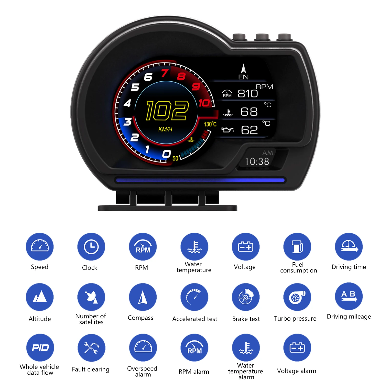 P6 Pantalla Head-Up para Coche OBD II EUOBD, Proyector de Velocímetro para Parabrisas, Ordenador de Viaje, Odómetro Digital, Alarma de Seguridad, Temperatura del Agua 1
