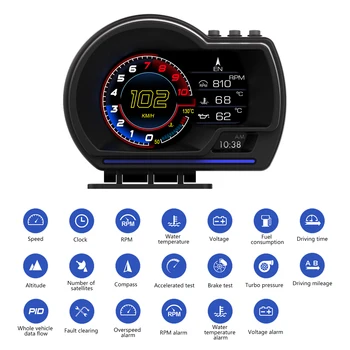 P6 Pantalla Head-Up para Coche OBD II EUOBD, Proyector de Velocímetro para Parabrisas, Ordenador de Viaje, Odómetro Digital, Alarma de Seguridad, Temperatura del Agua 1