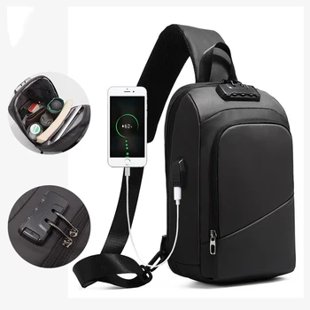 SUUTOOP Men Anti-theft Lock Fashion Multifunction USB Crossbody Bag Shoulder Bag Sling Travel Messenger Pack Chest Bag for Male
