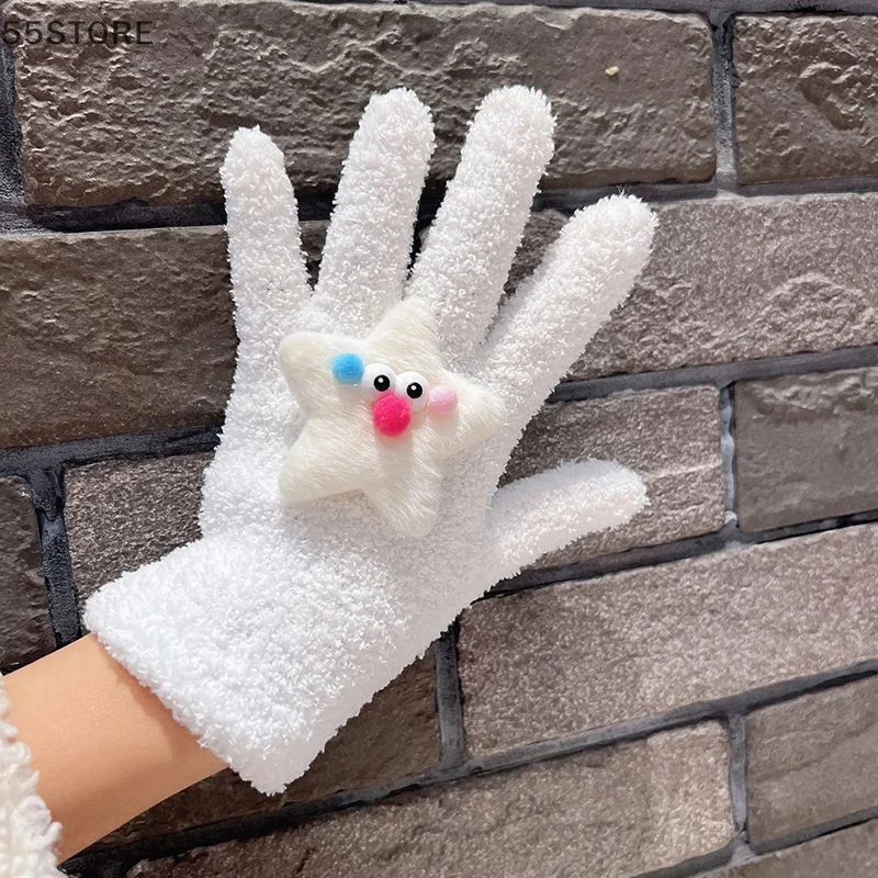 1Pair Cartoon Star Eye Five Finger Gloves For Women Girls Autumn Winter Warm Gloves Cute Fashion Student Birthday Gifts