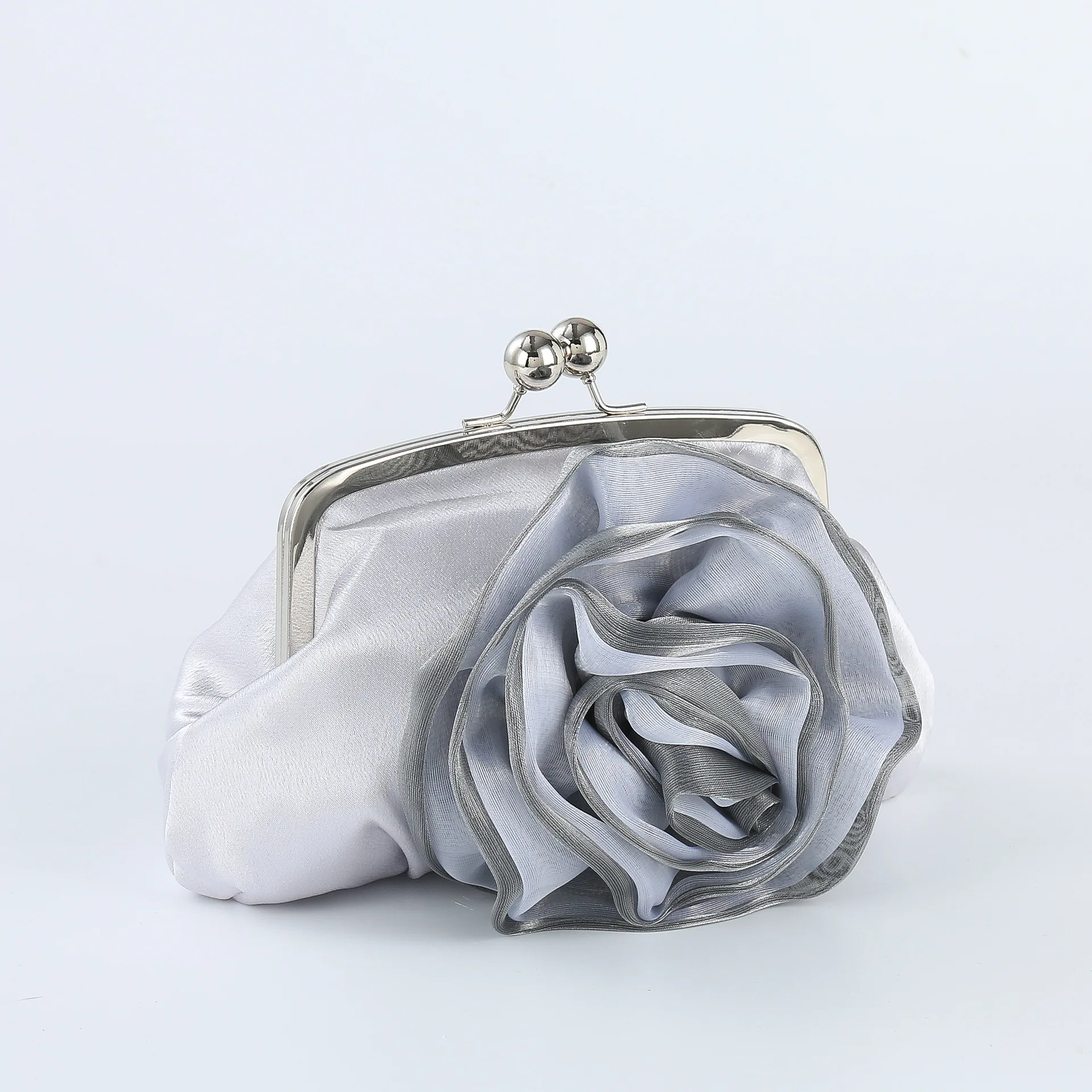 Elegant Silk Flower Small Clutches Solid White Apricot Black Color Handbags For Women Wedding Party Bridal Clutch Shoulder Bag