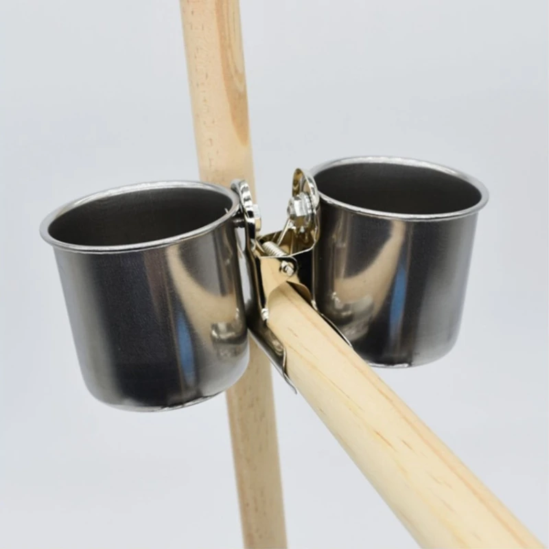 Food Water Feeding Bird Double Cups With Clip Stainless Steel Parrot Cage Stand Bird Drinking Cup for Feeding Food Water bird feeder parrot feeder