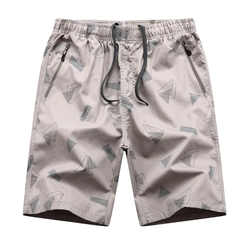 Summer Men's Geometric Zipper Bandage Printing Pockets with Elastic High Waisted Casual Loose Sports Trousers Office Lady Shorts