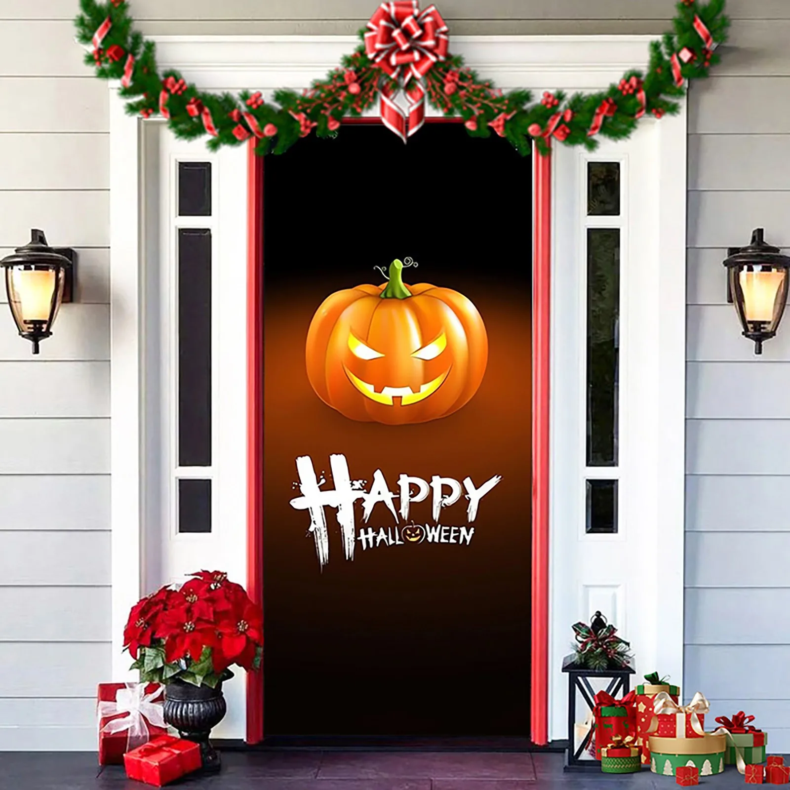 tapeçarias porta Halloween - Decorações abóbora Halloween