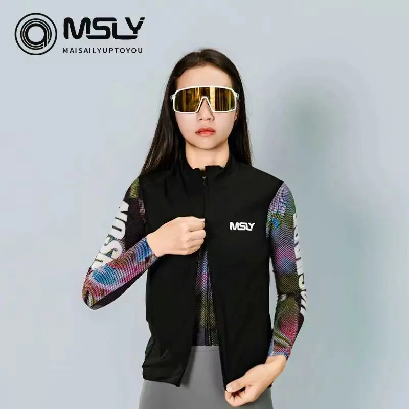 MSLY 2026 사이클링 조끼 재킷, 방풍 및 가벼운 방수 기능, 로드 자전거 라이딩용 더블 지퍼 조끼