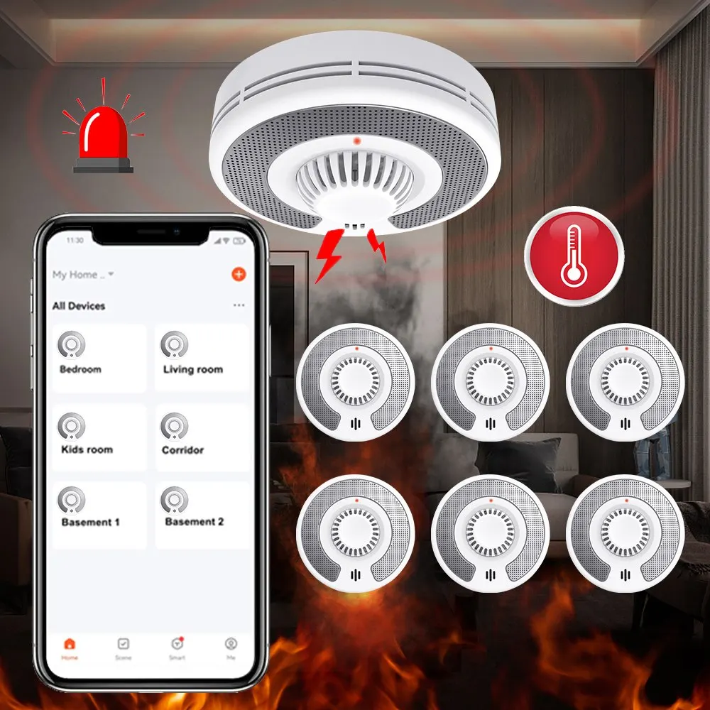 Smart Heat Detector Tuya APP 10Year Battery Fire Temperature Sensor Alarm Wi-Fi Heat Alarm Fire Home Security Smart Home