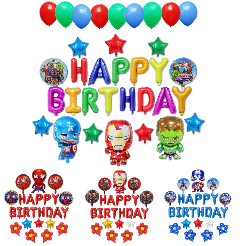 

Marvel Anime Iron Man Spiderman Hulk Figure Party Aluminum Balloon Set The Avengers Decoration Children Toy Birthday Gifts