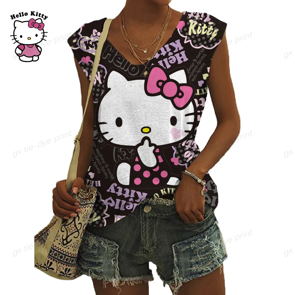 

Harajuku Funny Hello Kitty Print Tank Top Women Oversized 2023 Summer Loose Vest for Woman Top Clothes Sleeveless Tank Top Femme