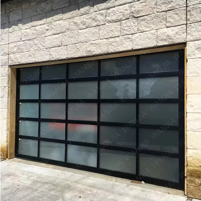 Modern new aluminum alloy frosted glass garage door black glass automatic garage door villa modern