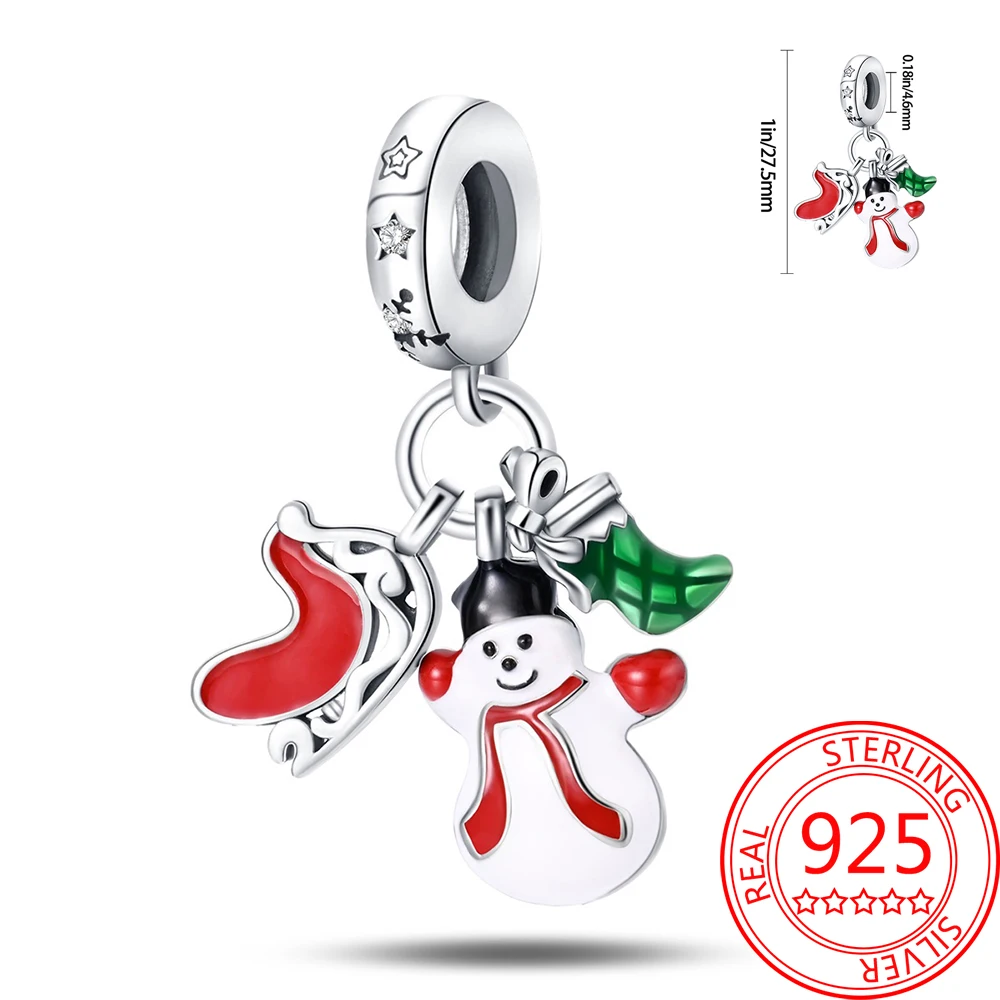

Winter Romantic Series 925 Sterling Silver Sled Three Piece Set Pendant Fit Pandora Bracelet Classic Holiday Party Gifts
